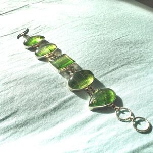NWOT Green Glass & Glitter Cabochon Bracelet